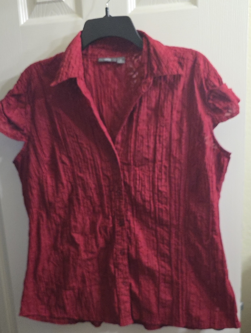 Apt. 9 Maroon Red Crinkled Short-Sleeve Button-Down Shirt Size XL